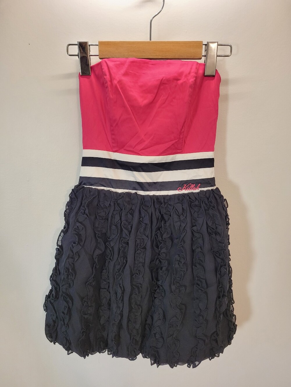 Vintage Killah By Miss Sixty Y2k Strapless Pink Top Black Ruffle Mini Dress - Xs